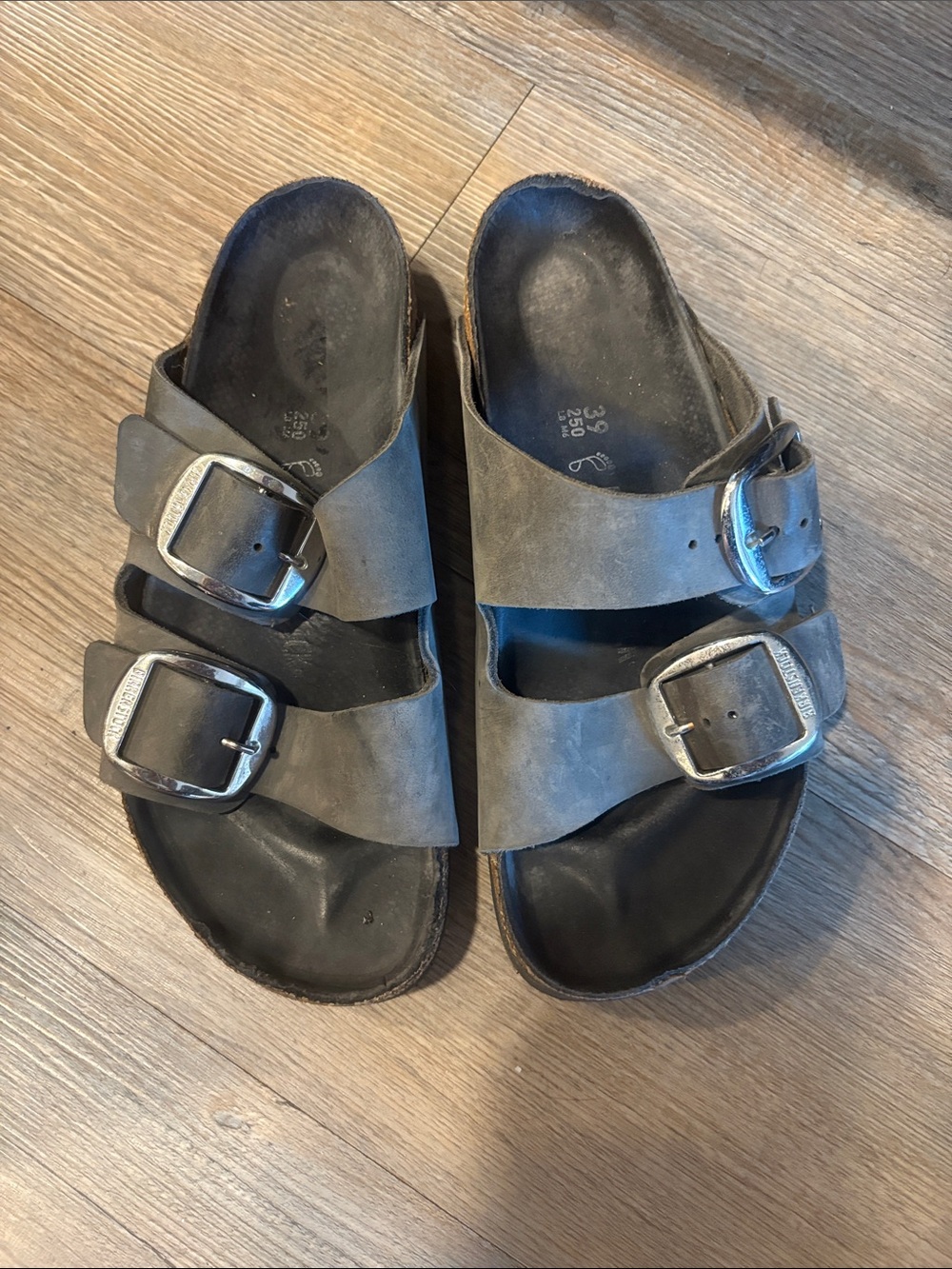 Birkenstock Gray Two-Strap Buckle Sandals